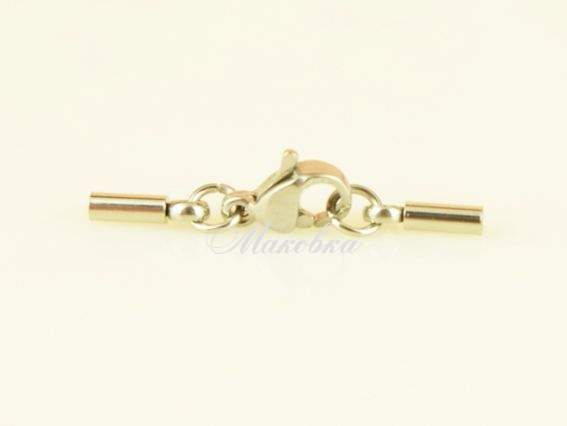 Замок с колпачками для шнура, ювелирная сталь, длина 25мм , 1 набор Замок с колпачками для шнура, ювелирная сталь, длина 25мм , 1 набор