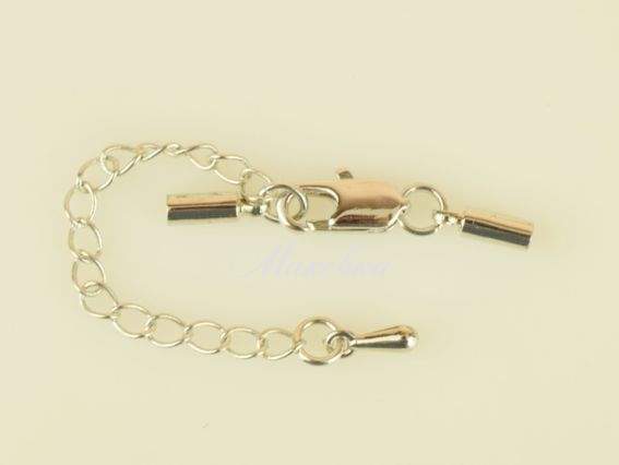 Замок с колпачками для шнура, латунь, набор, длина 29мм + удлиняющая цепочка, цвет платиновый