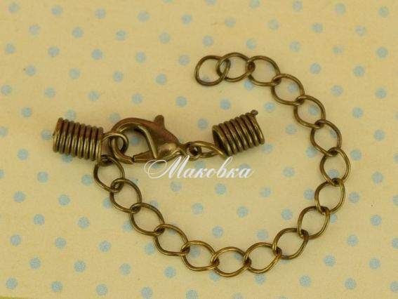 Замок з пружинками, набір, довжина 30мм, з подовжувальним ланцюжком, БРОНЗА Замок з пружинками, набір, довжина 30мм, з подовжувальним ланцюжком, БРОНЗА