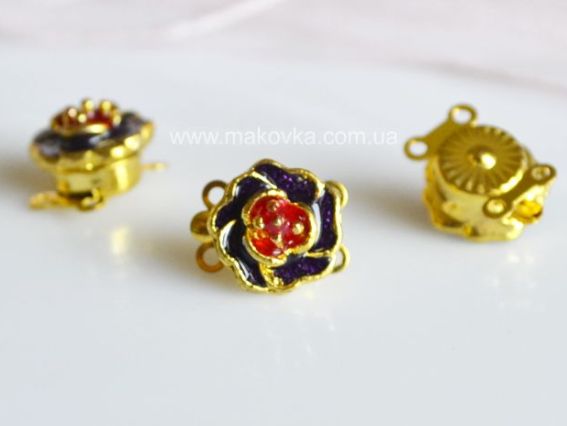 Замок вставной Цветок эмаль, 1 шт, черный с красным Замок вставной Цветок эмаль, 1 шт, черный с красным