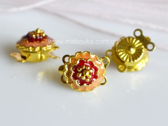 Замок вставной Цветок эмаль, 1 шт, желтый с красным Замок вставной Цветок эмаль, 1 шт, желтый с красным