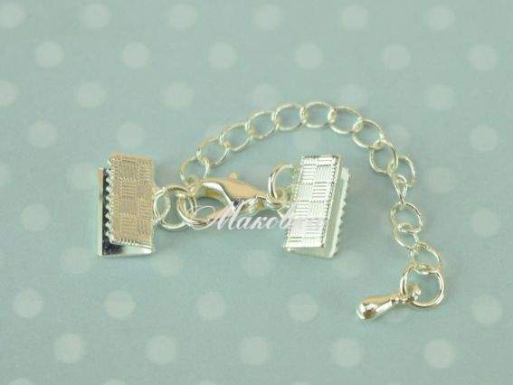 Замок с зажимами для ленты, 30х10 мм, комплект с цепочкой, серебро Замок с зажимами для ленты, 30х10 мм, комплект с цепочкой, серебро