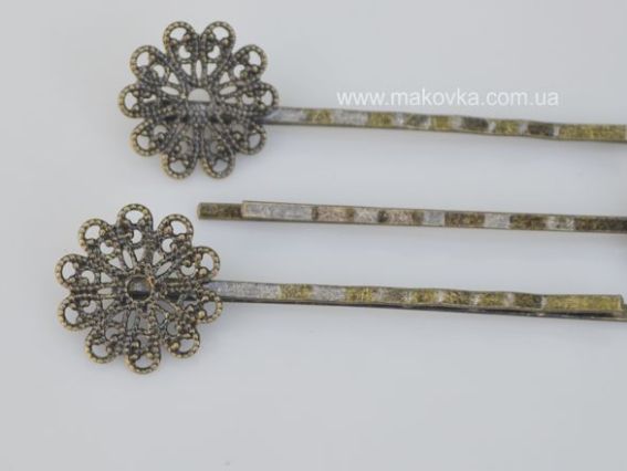 Заколка невидимка с филигранной платформой 16х16 мм, античная бронза Заколка невидимка с филигранной платформой 16х16 мм, античная бронза