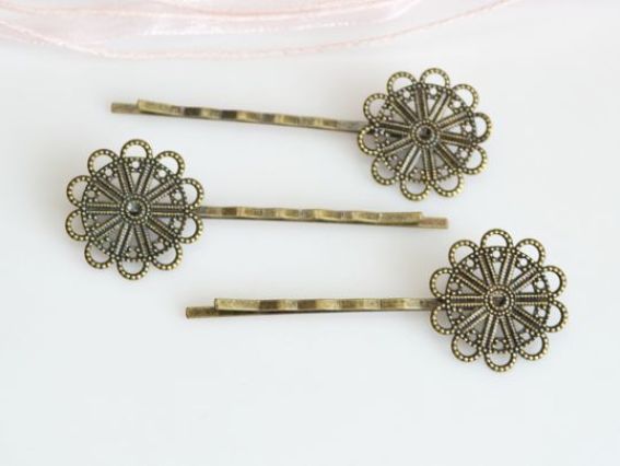 Заколка невидимка с филигранной платформой 23 мм, античная бронза Заколка невидимка с филигранной платформой 23 мм, античная бронза