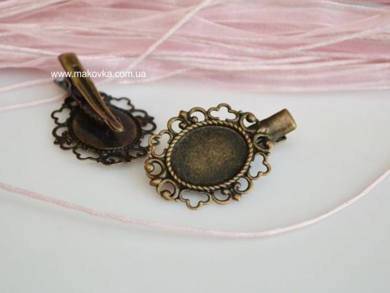 Заколка-зажим (крокодильчик) 05 с филигранью под кабошон Заколка-зажим (крокодильчик) 05 с филигранью под кабошон