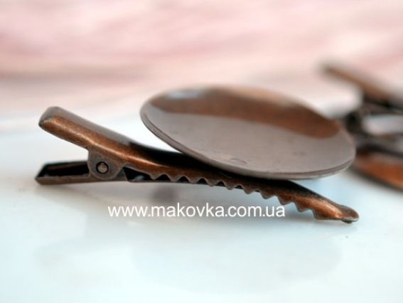 Заколка-брошь с круглой платформой д=30 мм, античная медь