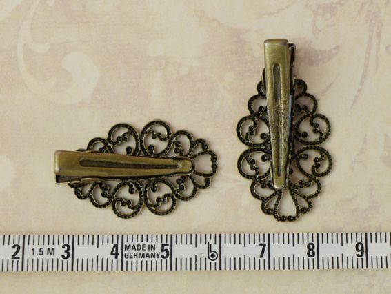 Заготовка заколка-зажим (крокодильчик) с филигранью №09 Овал 31x20 мм (30 мм), латунь, цвет античная бронза, 1 шт