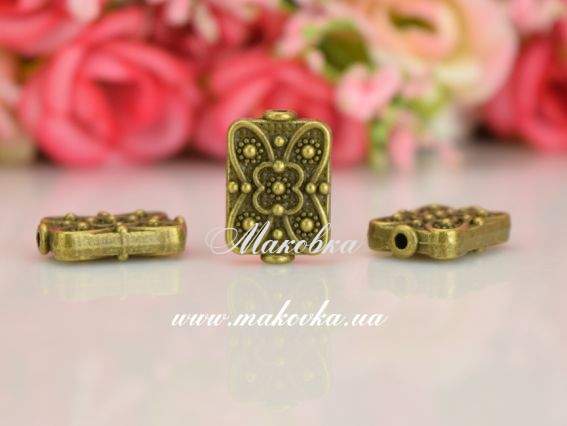 Металлическая бусина №52, Прямоугольная плоская 12x17.50 мм, античная бронза, 1 шт Металлическая бусина №52, Прямоугольная плоская 12x17.50 мм, античная бронза, 1 шт