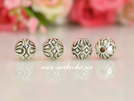 Металлическая бусина №53, Шар Две ромашки-обнимашки, 9 мм, античное серебро, 1 шт Металлическая бусина №53, Шар Две ромашки-обнимашки, 9 мм, античное серебро, 1 шт