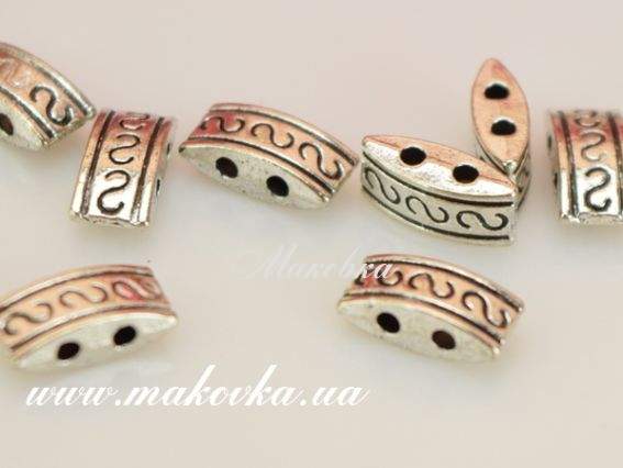 Металлическая бусина №54 Римская с 2 отверстиями 9.5x4.5мм, античное серебро, 1 шт Металлическая бусина №54 Римская с 2 отверстиями 9.5x4.5мм, античное серебро, 1 шт