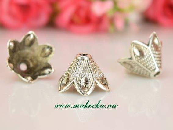 Колпачок бижутерный №7 Тюльпан большой, 19х12мм, античное серебро, 1 шт