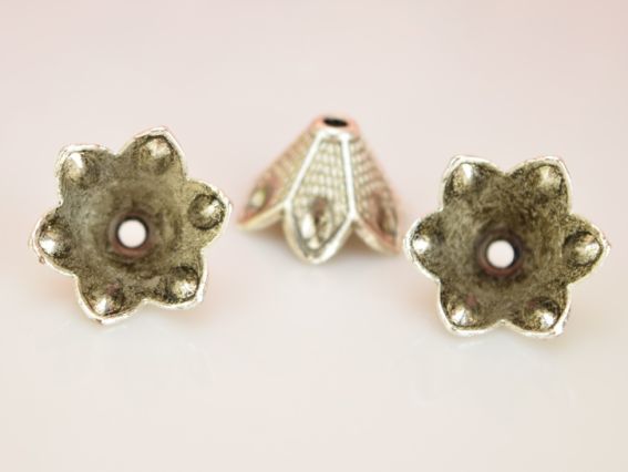 Большая бижутерная шапочка для бусин №7 Тюльпан большой, 19х12мм, античное серебро, 1 шт