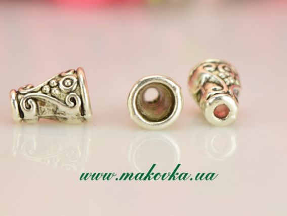 Біжутерний ковпачок №41 Тибетський 10 мм, колір античне срібло, 1 шт