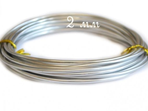 Дріт з алюмінію 2 мм, срібного кольору. 11м / уп Дріт з алюмінію 2 мм, срібного кольору. 11м / уп