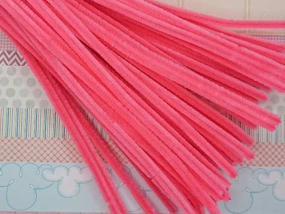 Синельний дріт з ворсом колір НЕОН РОЖЕВИЙ, 30 см, 1 шт