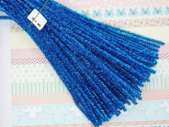 Синельний Дріт з ворсом колір Синій бірюзовий люрекс 30 см, 1 шт