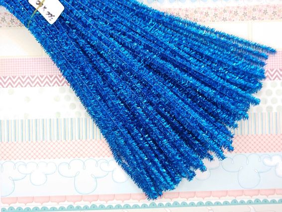 Дріт з ворсом Синій бірюзовий люрекс 30 см, 1 шт Дріт з ворсом Синій бірюзовий люрекс 30 см, 1 шт