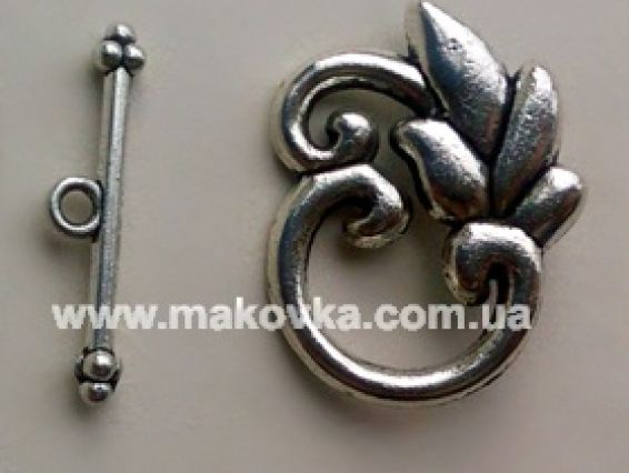 Замок-тогл Веточка, под серебро, 1 шт Замок-тогл Веточка, под серебро, 1 шт