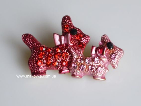 Брошь Б-07 Две собачки, красно-розовая Брошь Б-07 Две собачки, красно-розовая