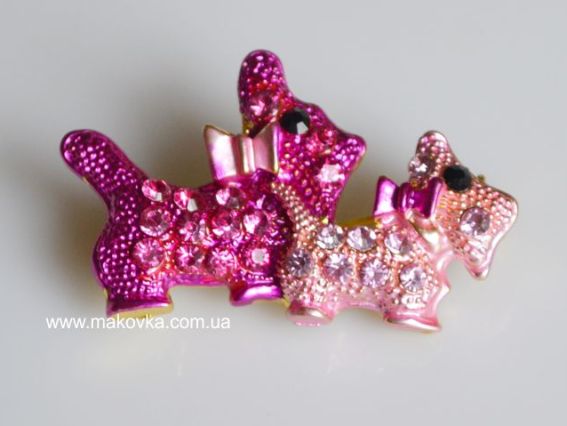 Брошь Б-08 Две собачки, малиново-розовая Брошь Б-08 Две собачки, малиново-розовая