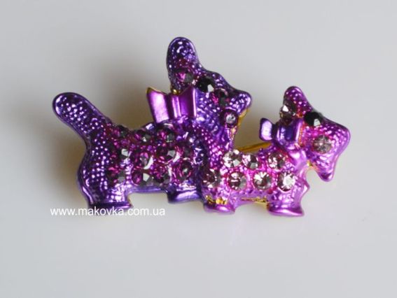 Брошь Б-09 Две собачки, сиренево-фиолетовая Брошь Б-09 Две собачки, сиренево-фиолетовая
