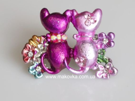 Брошь Б-13 Два кота, розовая Брошь Б-13 Два кота, розовая