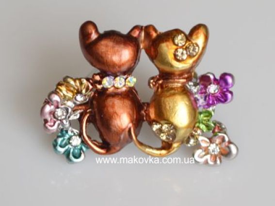 Брошь Б-15 Два кота, коричневая Брошь Б-15 Два кота, коричневая