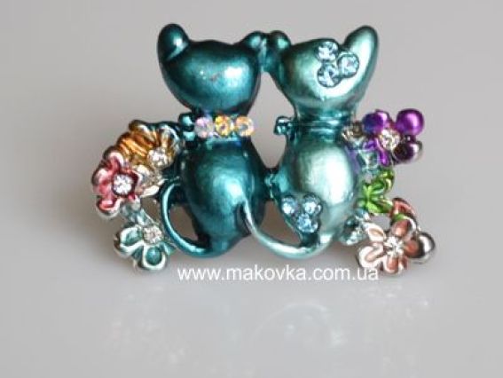 Брошь Б-16 Два кота, зеленая Брошь Б-16 Два кота, зеленая