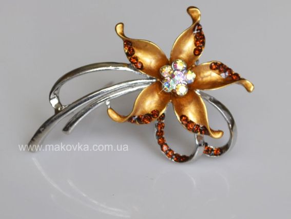 Брошь Б-02 Золотой Цветок со стразами Брошь Б-02 Золотой Цветок со стразами