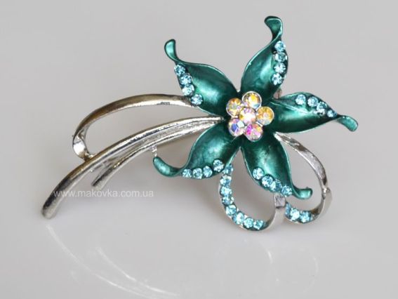 Брошь Б-05 Зеленый Цветок со стразами Брошь Б-05 Зеленый Цветок со стразами