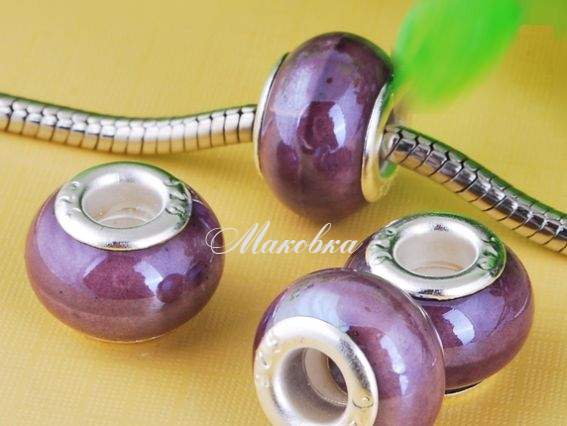 Бусина пандора фарфоровая фиолетовая №03