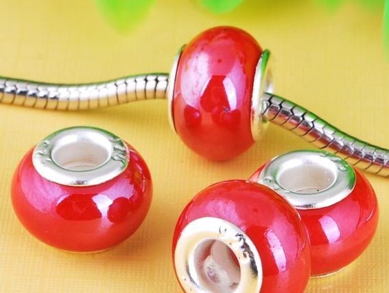 Бусина пандора фарфоровая красная №05