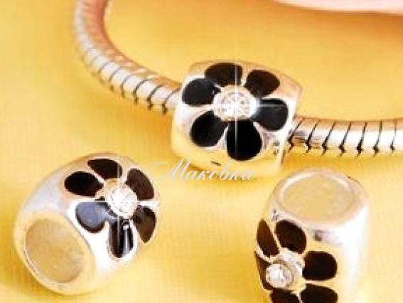 Бусина метал. цветная со стразами 05 Ромашка черная