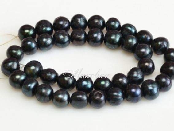 Речной жемчуг №02, круглый, 9-10 мм, 1 низка, черный Речной жемчуг №02, круглый, 9-10 мм, 1 низка, черный