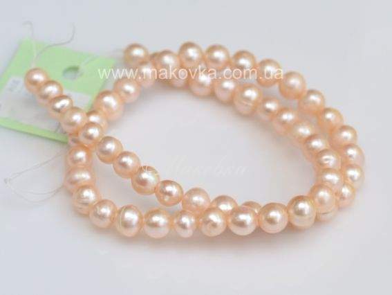 Речной жемчуг №04, картошка, 7-8 мм, 1 низка, розовый Речной жемчуг №04, картошка, 7-8 мм, 1 низка, розовый