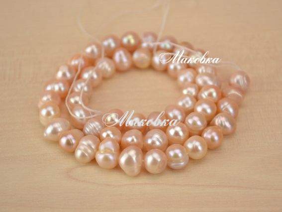 Речной жемчуг №08, картошка, 7-8 мм, 1 низка, бледно-розовый