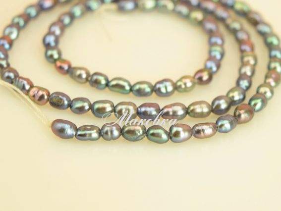 Речной жемчуг №10, форма рис, 3-4 мм, черно-фиолетовые 1 низка Речной жемчуг №10, форма рис, 3-4 мм, черно-фиолетовые 1 низка