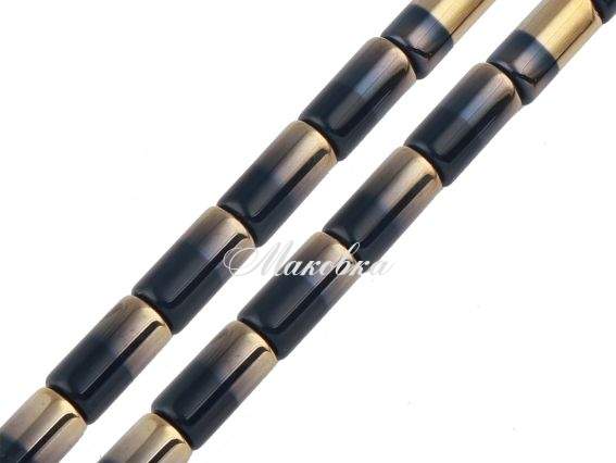 Бусина Хрустальная Цилиндр двухцветные 20 * 10мм с плакировка, Чорно-синий с золотым