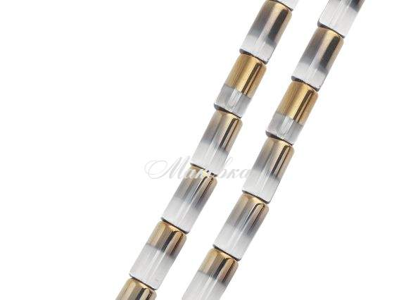 Бусина Хрустальная Цилиндр двухцветные 20 * 10мм с плакировка, Бело-золотая