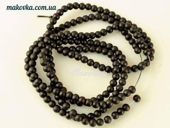Стеклянные бусины Матовые непрозрачные Шар 4 мм Черные 1 низка Стеклянные бусины Матовые непрозрачные Шар 4 мм Черные 1 низка