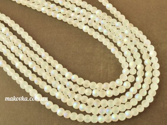 Стеклянные бусины Матовые с Перламутром Шар 4 мм Белые 1 низка Стеклянные бусины Матовые с Перламутром Шар 4 мм Белые 1 низка