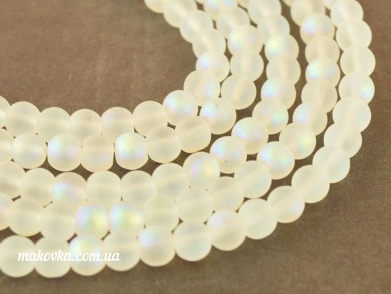Стеклянные бусины в форме шара, Белые матовые полупрозрачные с перламутром 4 мм 1 низка
