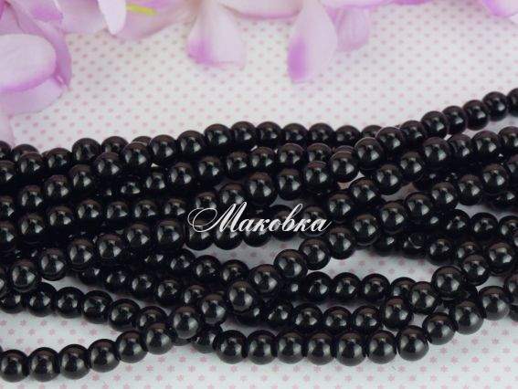 Скляні намистини у формі кулі, 6 мм №33 чорні, 1 низка