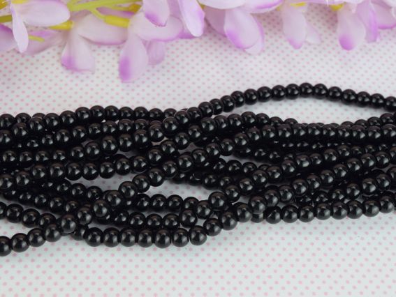 Білі Скляні намистини у формі кулі, 6 мм №33 чорні,, 1 низка