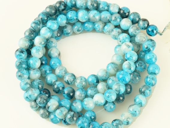 Скляні намистини у формі кулі 6 мм, МАРМУРНІ, колір Бірюзовий 1 низка