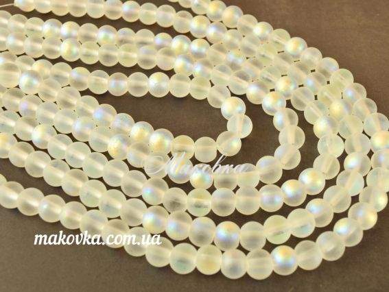 Скляні намистини Матові з Перламутром Куля 8 мм Білі 1 низька 1 низка