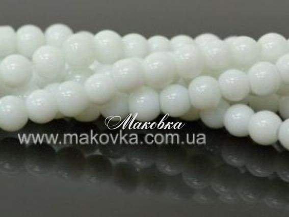 Скляні намистини у формі кулі, 6 мм №30 білий алебастр, 1 низка