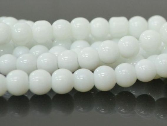 Білі Скляні намистини у формі кулі, 6 мм №30 білий алебастр, 1 низка