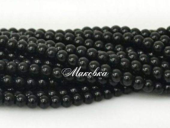 Стеклянные бусины в форме шара, 6 мм №17 черные, 1 низка Стеклянные бусины в форме шара, 6 мм №17 черные, 1 низка
