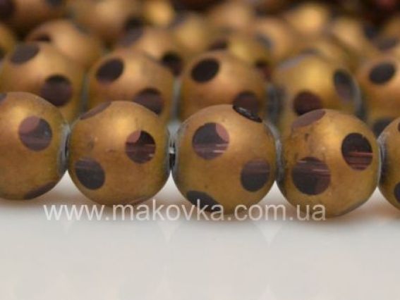 Бусина Стеклянная с напылением, шар 10 мм, 5 шт, золото с сиреневым